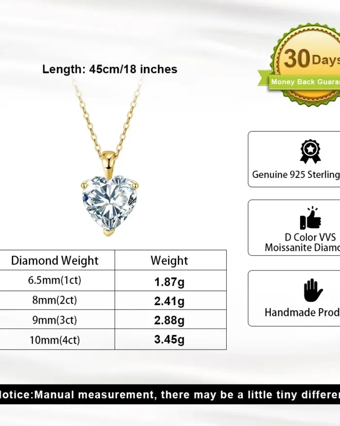 Rinntin-colgante de corazón de diamante moissanita, 1-4CT, cadena de plata de ley 925, gargantilla de fiesta, accesorios de joyería fina SMON08 2