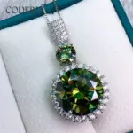 Collar con colgante de moissanita verde de 6-11 quilates chapado en oro blanco de 18 quilates, plata de ley, regalo de cumpleaños para mujer, joyería para fiesta 3