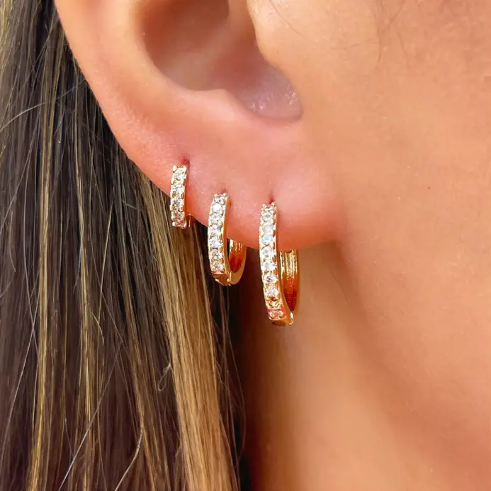 1 par de exquisitos pendientes de aro con decoración de circonita sintética, pendientes de moda para hombres y mujeres 2