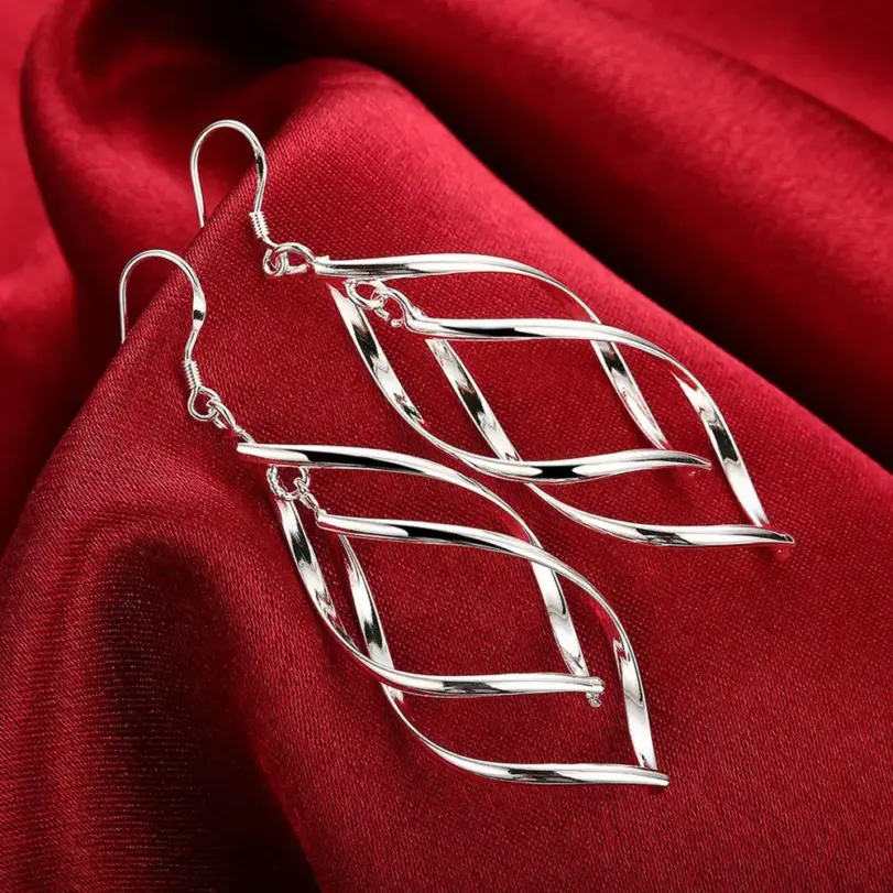 Pendientes finos de Color plateado de alta calidad, joyería de moda, mujer elegante, gota colgante, regalos largos de boda y Navidad 1