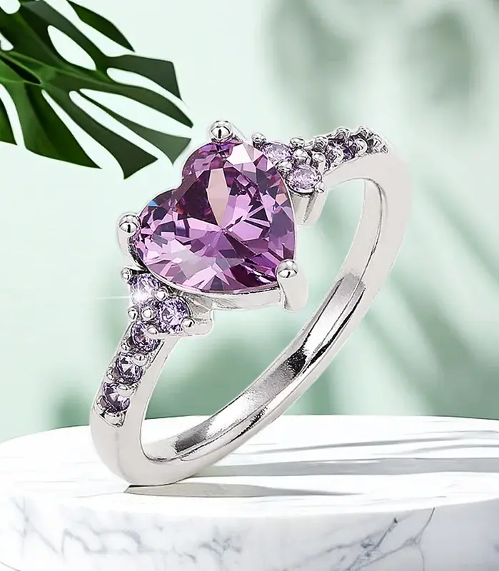 anillos de circonia cúbica con corazón púrpura para mujer, accesorios únicos de compromiso de boda, regalo elegante para mujer, joyería romántica de moda 1