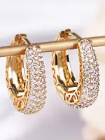 Pendientes de Aro Huecos Color Oro para Mujer, con Circonitas Cúbicas Deslumbrantes, Lujosos y Modernos, Joyería de Declaración 4