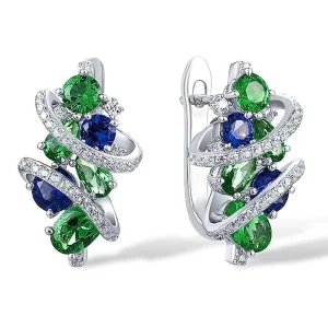 pendientes de aro de circonia cúbica verde/azul para mujer, aretes elegantes para fiesta y boda, joyería de moda 1