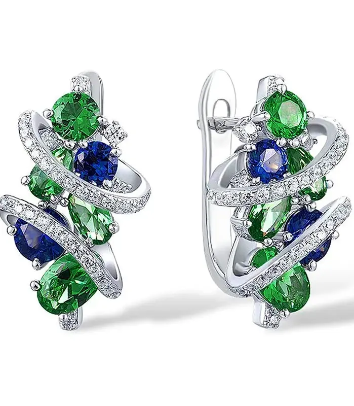 pendientes de aro de circonia cúbica verde/azul para mujer, aretes elegantes para fiesta y boda, joyería de moda 1