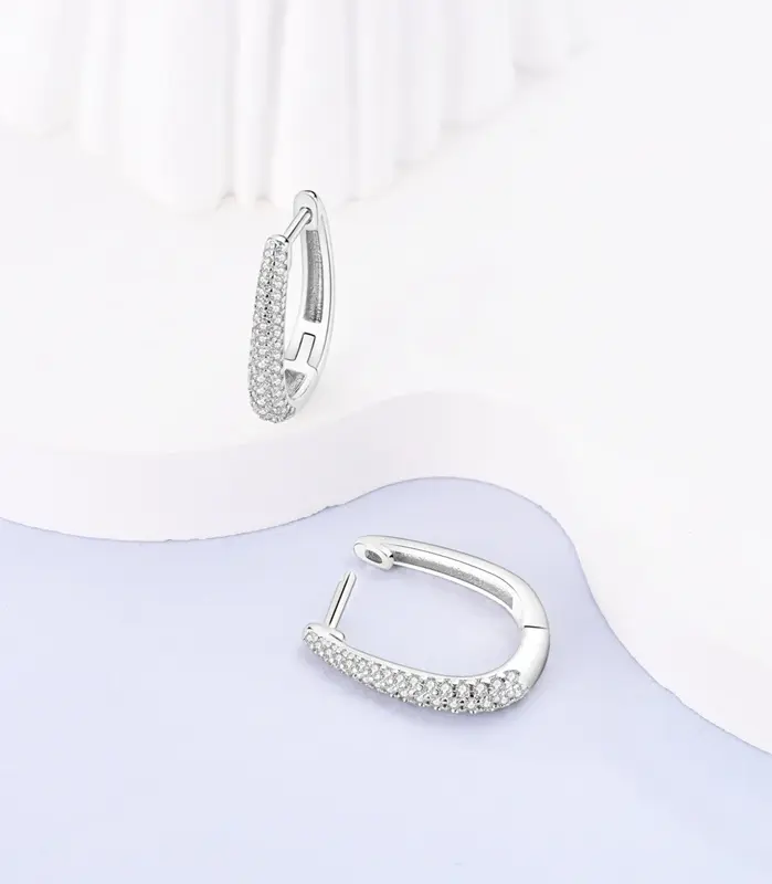 Pendientes de plata de ley 925 para mujer, aretes largos de aro en forma de U de circonio brillante para regalos de joyería de boda y aniversario 2