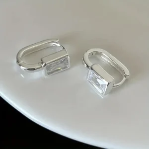 pendientes de aro rectangulares de circonita cúbica para mujer, Color plateado/dorado, joyería de temperamento para niñas 1