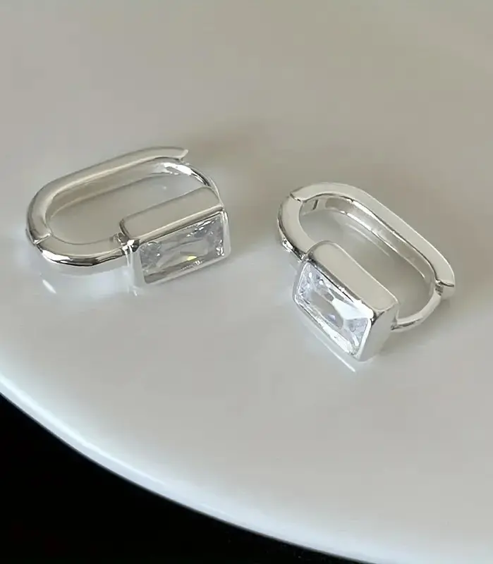pendientes de aro rectangulares de circonita cúbica para mujer, Color plateado/dorado, joyería de temperamento para niñas 1