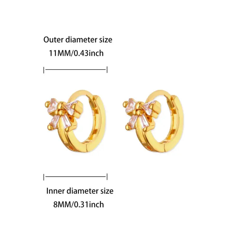 Pendientes elegantes con lazo de circón para mujer, aretes con lazo de Color dorado de acero inoxidable, regalo de joyería impermeable para boda de lujo 5