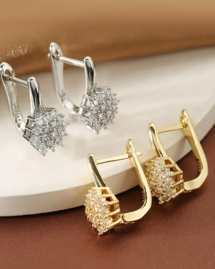 ZAKOL Pendientes de aro de flores de Color oro rosa a la moda para mujer Pendientes de circonita de cristal CZ Brincos 2
