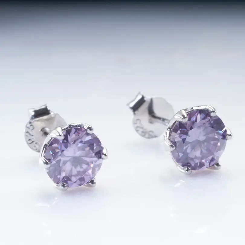 Pendientes de plata de ley 100% 925 de corte redondo, aretes de diamantes de moissanita auténtica púrpura, joyería fina con GRA, 1CT x 2 3