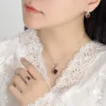 Exquisito conjunto de anillo y pendientes de collar de rubí de Plata de Ley 925 para mujer, joyería para fiesta de compromiso 3