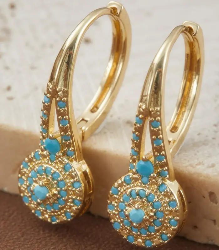 Un par de pendientes de piedra de Color verde con incrustaciones de moda, regalo de accesorios de moda Retro de estilo bohemio para mujer 2