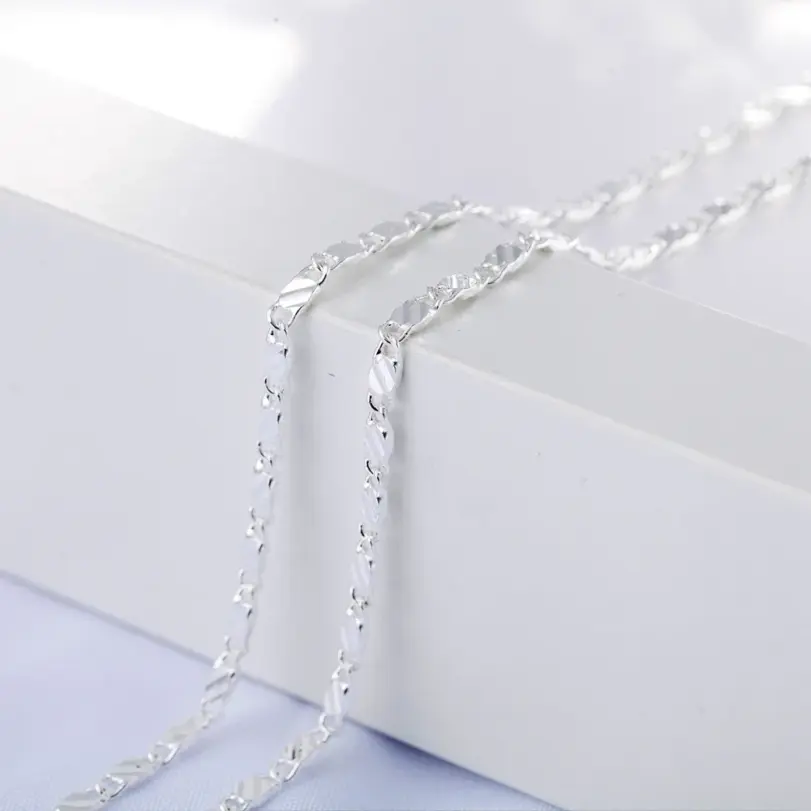 Nuevas cadenas planas finas de Plata de Ley 925 de 2MM para clavícula, collares para hombres y mujeres, joyería para fiesta y boda, regalos de Navidad de 40-75cm 3