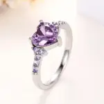 anillos de circonia cúbica con corazón púrpura para mujer, accesorios únicos de compromiso de boda, regalo elegante para mujer, joyería romántica de moda 3