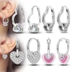 Pendientes de Plata de Ley 925, Pendientes Brillantes en Forma de Corazón, Pendientes de Aro Colgantes para Mujer, Joyería Fina, Regalos para Bodas y Fiestas 1
