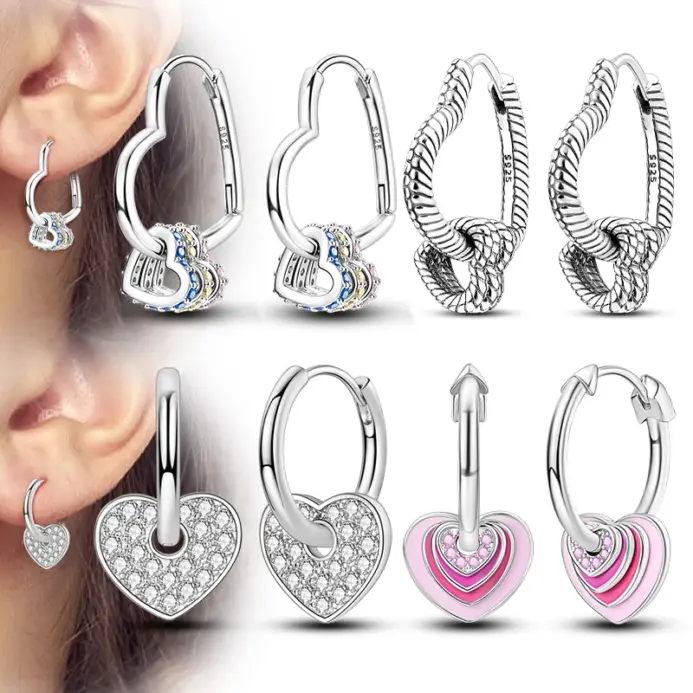 Pendientes de Plata de Ley 925, Pendientes Brillantes en Forma de Corazón, Pendientes de Aro Colgantes para Mujer, Joyería Fina, Regalos para Bodas y Fiestas 1