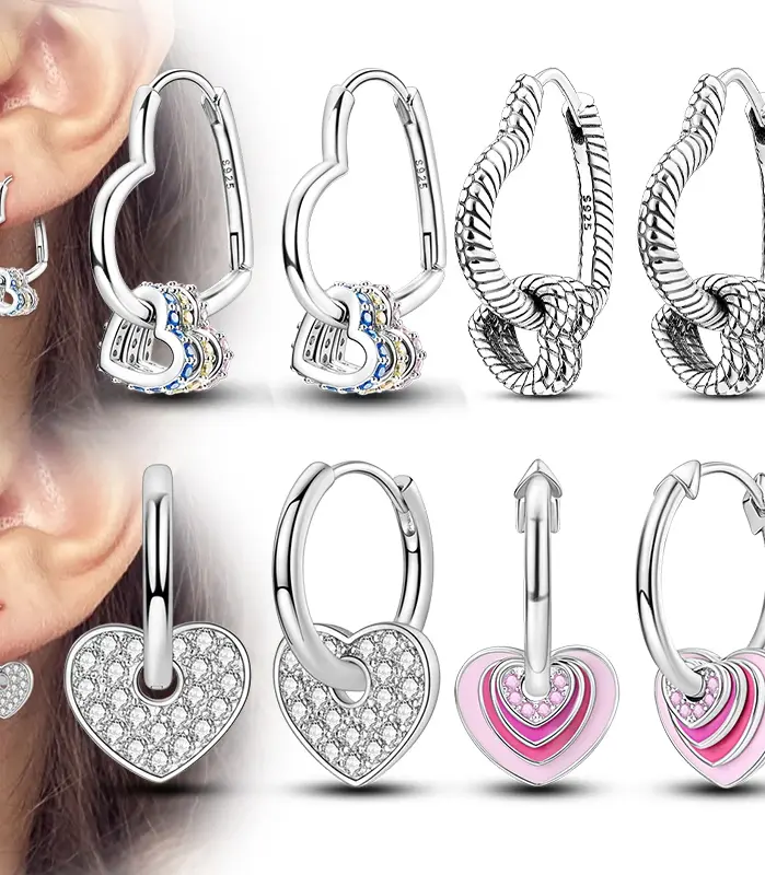 Pendientes de Plata de Ley 925, Pendientes Brillantes en Forma de Corazón, Pendientes de Aro Colgantes para Mujer, Joyería Fina, Regalos para Bodas y Fiestas 1