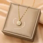 Collares de circonita de acero inoxidable con girasol giratorio para mujer, collar de cristal de Metal, regalos de fiesta de cumpleaños, joyería de moda 4