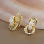 Pendientes circulares coreanos de goteo de aceite blanco para mujer, exquisitos pendientes redondos geométricos de cristal brillante, regalos de joyería para fiesta 4