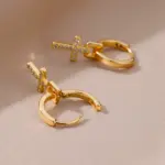 Pendientes de gota de Cruz de circón para mujer, pendientes de acero inoxidable de Color dorado 2023, joyería de lujo con hebilla para oreja, regalos de boda 3