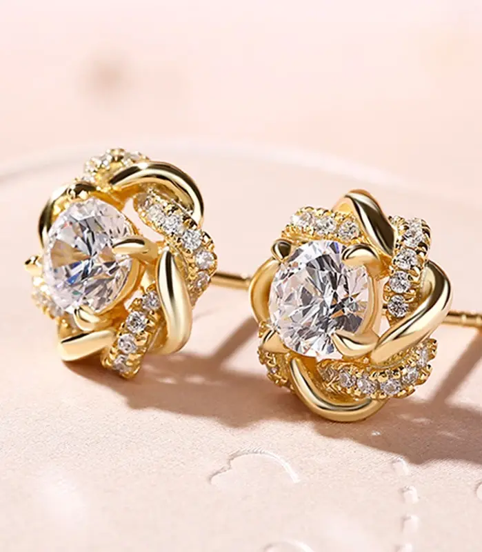 Pendientes delicados de circonia cúbica de Color dorado para mujer, pendientes de boda de diseño contraído a la moda, joyería de lujo 1