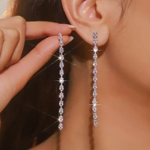 FYUAN-pendientes de cristal de circón geométricos simples para mujer, aretes largos con borlas, Color dorado y plateado, joyería para fiestas y bodas 1