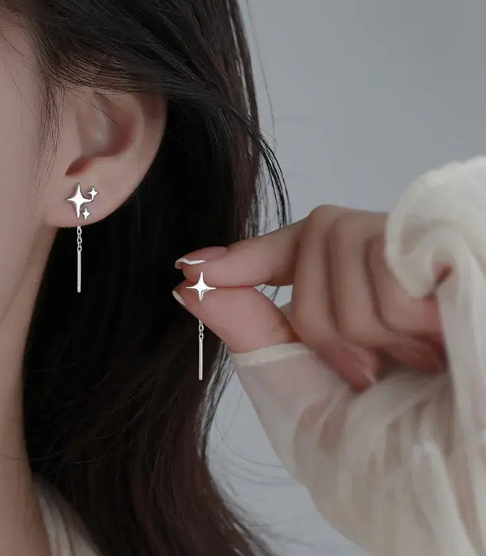 Nueva estrella coreana, alambre para oreja, borla, cadena de hilo, colgantes de estrella para escalar, pendientes colgantes rectos para mujer, joyería 1