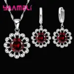 Nuevo conjunto de joyería de boda a la moda para mujer, collar con colgante de cristal de Color Plata de Ley 925 de alta calidad, pendiente de aro, gran promoción 20