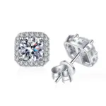 Pendientes cuadrados de moissanita VVS1 de Color D para mujer, pendientes de plata de ley 925 con acabado de platino, probador de diamantes 6