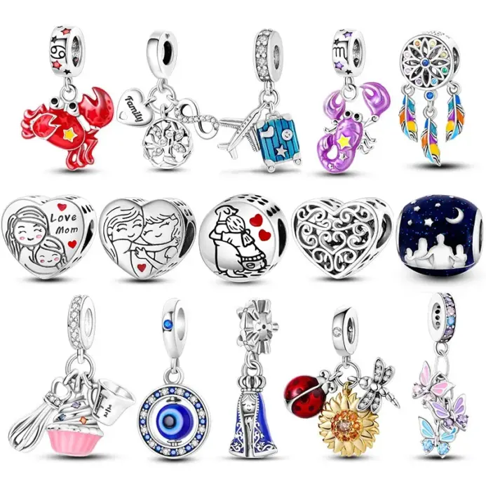 Abalorios de libélula y flor de arcoíris de plata 925, abalorio colgante con cuentas de animales, compatible con Pulsera Original, joyería DIY 1