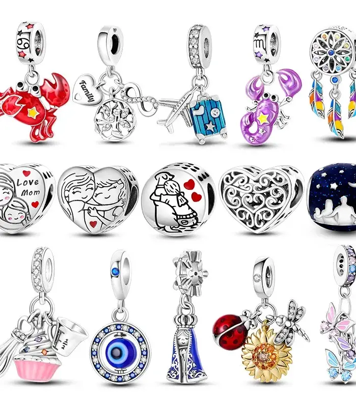 Abalorios de libélula y flor de arcoíris de plata 925, abalorio colgante con cuentas de animales, compatible con Pulsera Original, joyería DIY 1