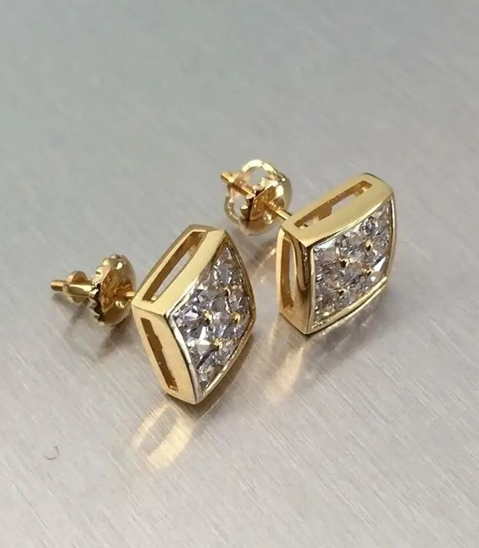 pendientes cuadrados de lujo de Color dorado para mujer, Piercing para la oreja con piedra CZ, aretes sencillos y elegantes para chica, joyería de Hip Hop 1