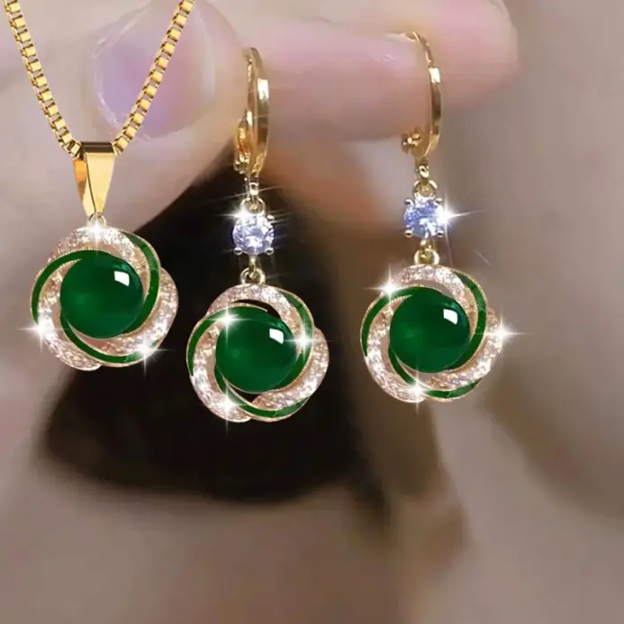 Conjuntos de joyería elegantes de lujo con circonita brillante para mujer, collar versátil a la moda, pendientes, joyería de fiesta, regalos de cumpleaños, 3 uds. 2