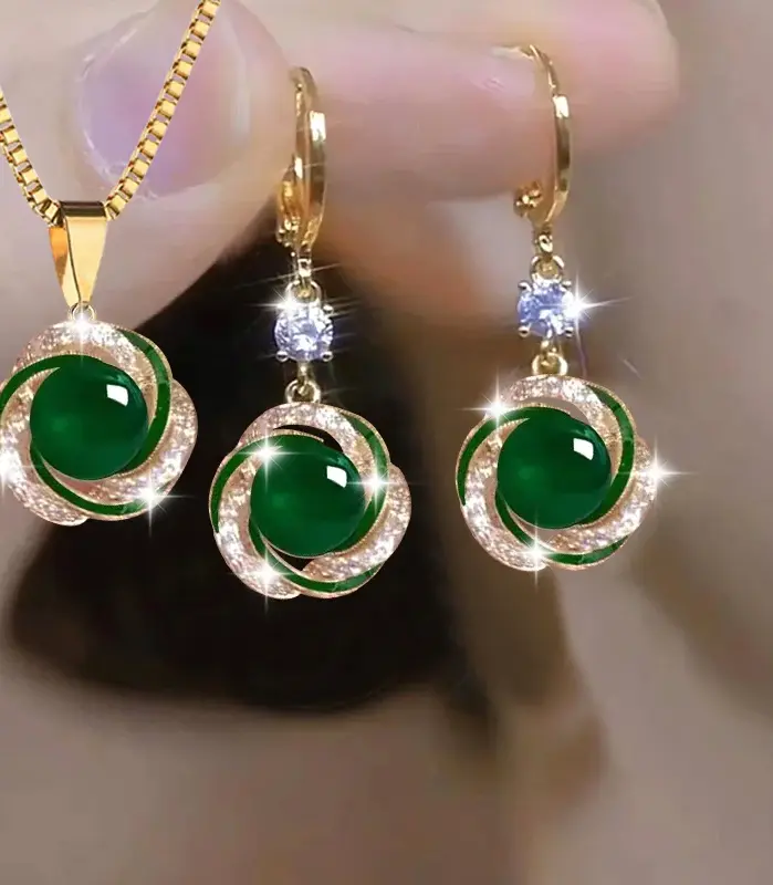 Conjuntos de joyería elegantes de lujo con circonita brillante para mujer, collar versátil a la moda, pendientes, joyería de fiesta, regalos de cumpleaños, 3 uds. 2