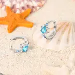 Juego de Joyería Original de Plata de Ley 925, Aretes, Anillos y Collar con Diseño de Tortuga Brillante para Mujer, Regalo de Joyería Fina y Elegante 2