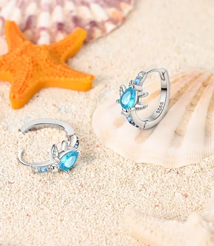 Juego de Joyería Original de Plata de Ley 925, Aretes, Anillos y Collar con Diseño de Tortuga Brillante para Mujer, Regalo de Joyería Fina y Elegante 2