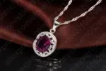 Conjunto elegante de Plata de Ley 925 con colgantes de cristal púrpura, collares, pendientes y anillos para regalo de joyería de compromiso de boda 3