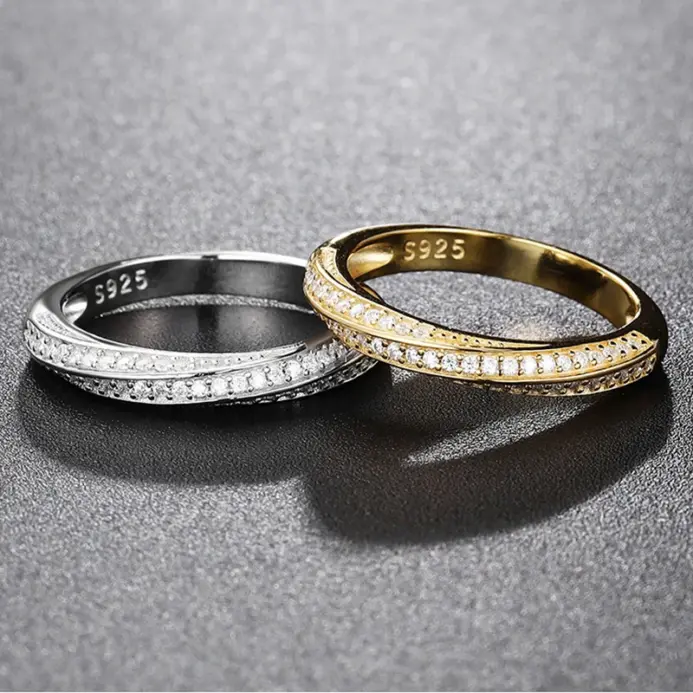 100% pluma probadora de diamantes, anillo de moissanita a juego, banda de diamantes de boda para mujer, anillo de cola única de Plata de Ley 925 2