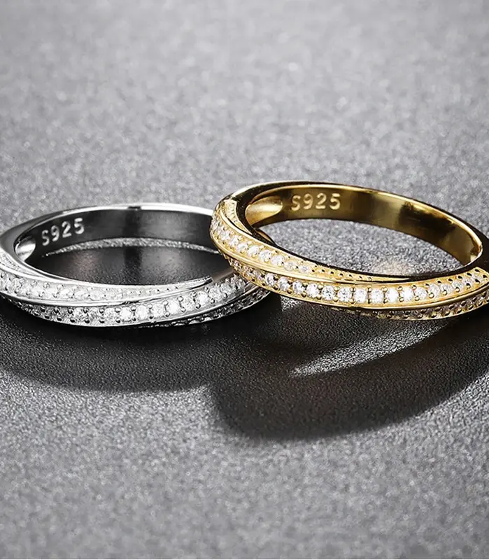 100% pluma probadora de diamantes, anillo de moissanita a juego, banda de diamantes de boda para mujer, anillo de cola única de Plata de Ley 925 2