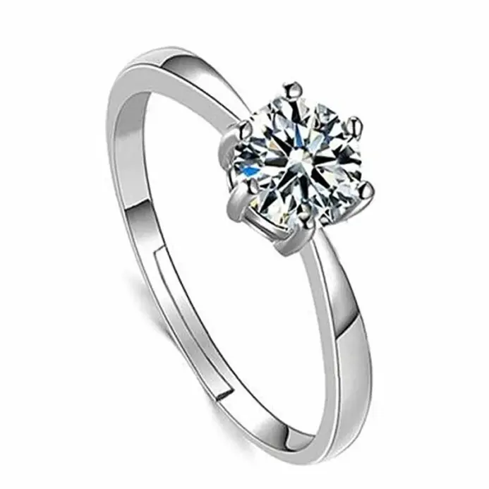 Anillos de pareja de cristal brillante de Plata de Ley 925 para mujer, tamaño ajustable, accesorios de lujo para fiesta y boda, regalo de joyería 1
