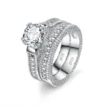 Conjunto de anillos de compromiso de boda elegantes, accesorio de aniversario de Color Plata de Ley 925 con piedra de circón Cubiz totalmente brillante 1