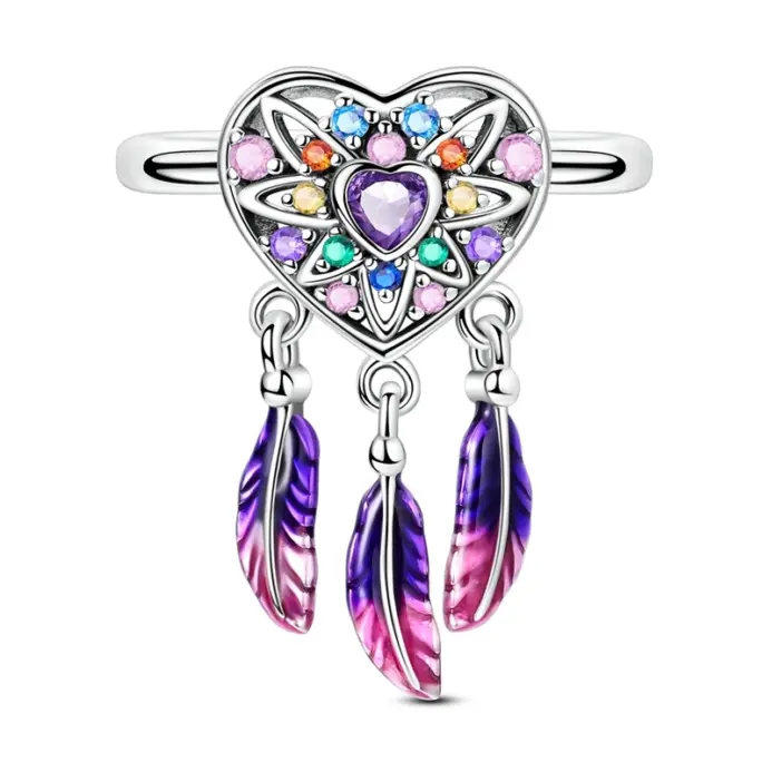 Anillo atrapasueños de corazón de ensueño brillante de Plata de Ley 925 Original para mujeres y niñas, joyería, regalos de aniversario de cumpleaños 2