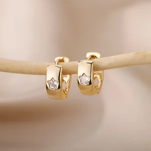 Pendientes de aro de estrella de circón para mujer, aretes redondos de acero inoxidable de Color dorado, joyería de boda de tendencia 2023 1