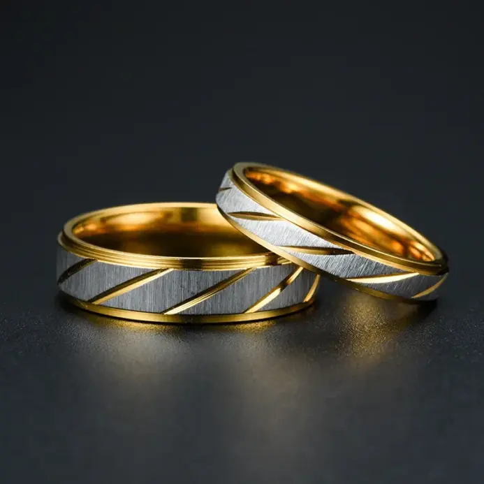 Anillo de pareja con diseño de onda de Color dorado de acero inoxidable, anillo de compromiso de boda de acero de titanio, anillo de promesa, regalo de joyería 2