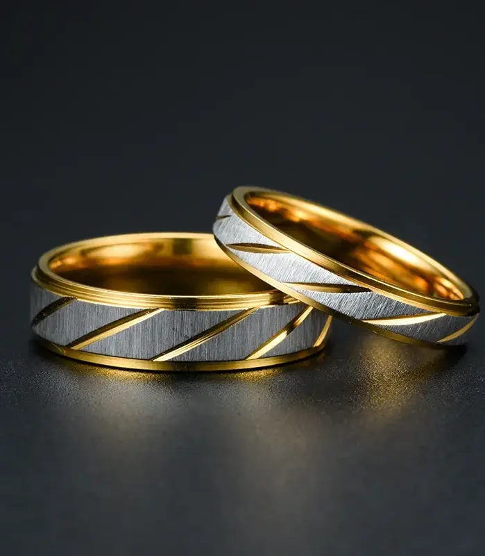 Anillo de pareja con diseño de onda de Color dorado de acero inoxidable, anillo de compromiso de boda de acero de titanio, anillo de promesa, regalo de joyería 2