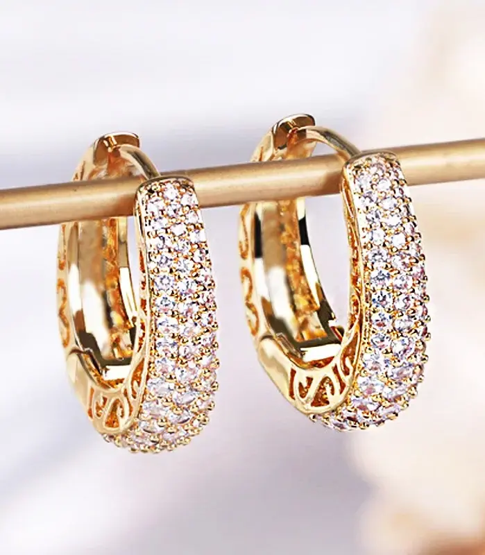 Pendientes de Aro Huecos Color Oro para Mujer, con Circonitas Cúbicas Deslumbrantes, Lujosos y Modernos, Joyería de Declaración 1