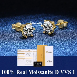 Certificado GRA, pendientes de moissanita de Plata de Ley 925 100% auténtica, Color D Svtud para mujer, joyería de boda brillante de calidad 1