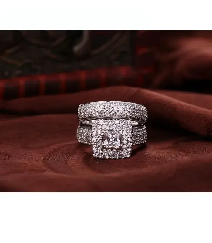 Anillo de compromiso de Color Plata de Ley 925, joyería romántica de moda, conjunto de bisel de circón cúbico, decoración para mujeres y niñas, venta al por mayor 2