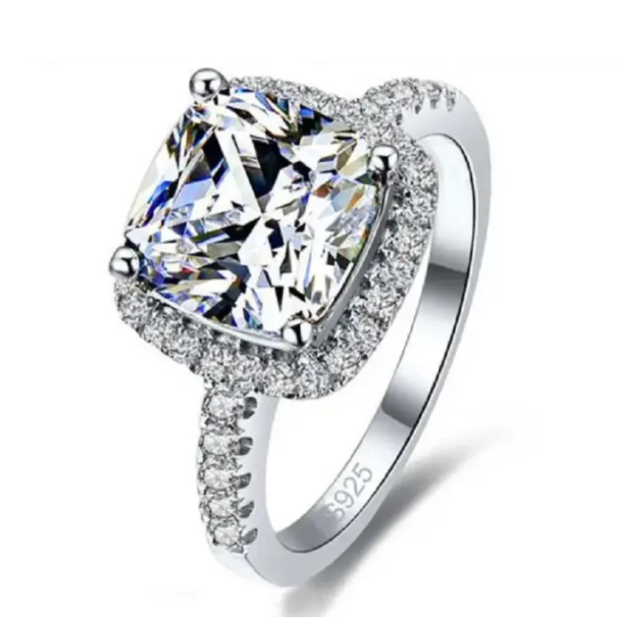 Anillos brillantes de Plata de Ley 925 con piedra de circonia cúbica grande para mujer, accesorio de compromiso de boda, joyería Anel 1