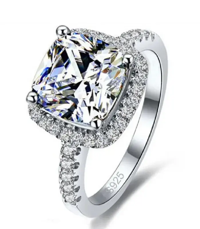 Anillos brillantes de Plata de Ley 925 con piedra de circonia cúbica grande para mujer, accesorio de compromiso de boda, joyería Anel 1
